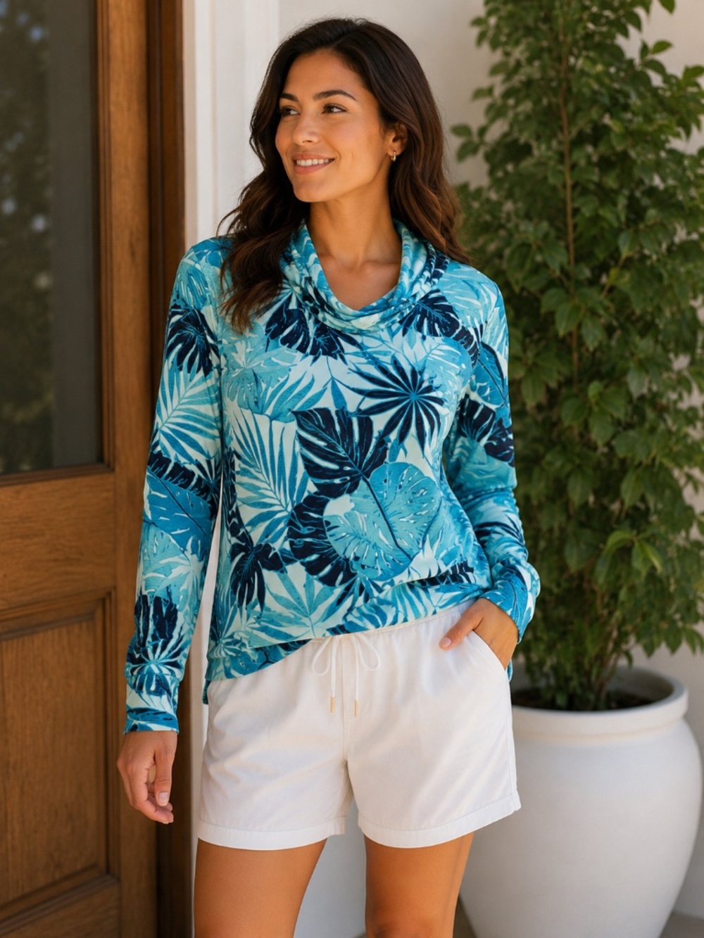 Columbia PFG Tropical Print Lightweight Hooded Sun Shirt Medium